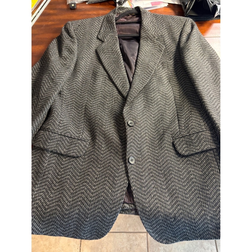 Adolfo Saks Fifth Avenue Mens Grey Wool Herringbone Blazer Sport Coat 40R USA